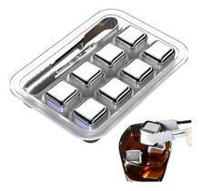 Kit 8 Cubos pedras Gelo Metal Drinks Whisky suco com pegador