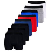 Kit 8 Cuecas Boxer Box Algodão Cotton Lisa Básica Casual