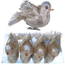 Kit 8 Decoração Natal Presilha Pássaro Bronze Com Glitter Kit 8 Decoração Natal Presilha Pássaro Bronze Com Glitter
