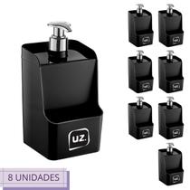 Kit 8 Dispenser Preto Quadrado Slin Porta Esponja/Sabão UZ