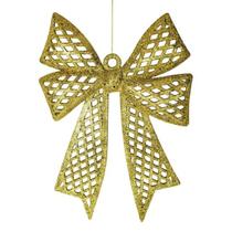 Kit 8 Enfeites Árvore Natal Laço Dourado Glitter 24cm Kit 8 Enfeites Árvore Natal Laço Dourado Glitter 24cm