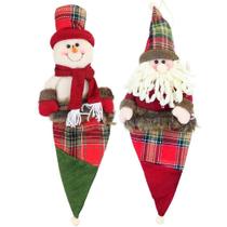 Kit 8 Enfeites árvore Natal Papai Noel E Boneco Neve Saco Natalino Xadrez Kit 8 Enfeites árvore Natal Papai Noel E Boneco Neve Saco Natalino Xadrez