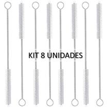 Kit 8 Escova de limpeza de canudo Cerdas Nylon Haste Inox Flexível 21cm