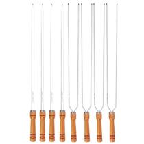 Kit 8 Espetos 75cm Preparo Churrasco Simples e Duplo Cabo Madeira Aço Cromado Mor