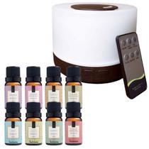 Kit 8 Essências Via Aroma Aromaterapia 10ml + Difusor Aromático Diffuser Madeira