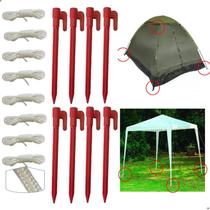 Kit 8 Estaca + Corda p/ Gazebo Barracas Gancho Praia Camping