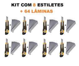KIT 8 Estilete Profissional Emborrachado 18mm + 64 Laminas