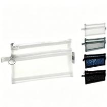 Kit 8 Estojo Nylon Multiuso Com 2 Divisões Necessaire Transparente Escolar 21x12cm Kit 8 Estojo Nylon Multiuso Com 2 Divisões Necessaire Transparente Escolar 21x12cm