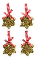 Kit 8 Estrela Brilhante Dourado Pendente Laço Árvore Natal Kit 8 Estrela Brilhante Dourado Pendente Laço Árvore Natal