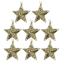 Kit 8 Estrelas Tridimensional Arabesco Lisa Dourada 11cm - Magizi