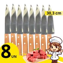 Kit 8 Facas de Cozinha Inox 30,3cm Qualidade e Estilo com Cabo de Madeira