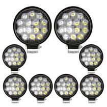 Kit 8 Farol 14 Leds Milha Off Road Redondo 42w Jeep 12v/24v