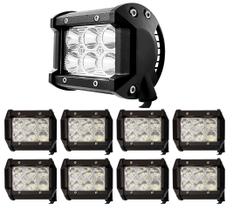 Kit 8 Farol Milha 6 Leds 18w Quadrado Off-road 6000k Branco Frio Universal Longa Distância Caminhão SUV Moto Trilha