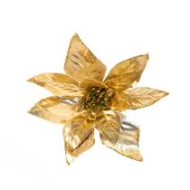 Kit 8 Flor Dourada Decoração Natal Artificial Glitter 15cm