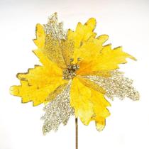 Kit 8 Flores Decoração Natal Artificial Brilho Amarela 30cm Kit 8 Flores Decoração Natal Artificial Brilho Amarela 30cm