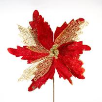 Kit 8 Flores Decoração Natal Artificial Brilho Vermelha 29cm Kit 8 Flores Decoração Natal Artificial Brilho Vermelha 29cm