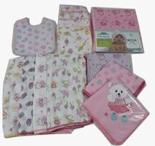 Kit 8 Fraldas 1 Toalha Banho 3 Cueiros Menina Kit 8 Fraldas 1 Toalha Banho 3 Cueiros Menina