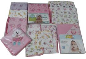 Kit 8 Fraldas 4 Cueiros Flanelados 2 Toalha com Capuz Menina Kit 8 Fraldas 4 Cueiros Flanelados 2 Toalha com Capuz Menina
