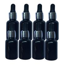 Kit 8 Frascos Pet 30ml Conta Gotas Âmbar Preto Com Prata