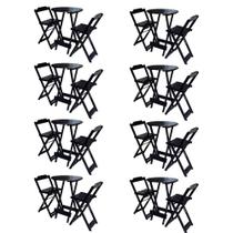 Kit 8 Jogos de Mesa Bistrô de Madeira com 2 Cadeiras Dobravel Ideal para Bar e Restaurante Preto