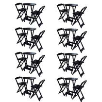Kit 8 Jogos de Mesa Bistrô de Madeira com 2 Cadeiras Dobravel Ideal para Bar e Restaurante Preto