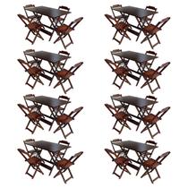 Kit 8 Jogos de Mesa com 4 Cadeiras de Madeira Dobravel 120x70 Ideal para Bar e Restaurante - Imbuia