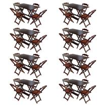 Kit 8 Jogos de Mesa com 4 Cadeiras de Madeira Dobravel 120x70 Ideal para Bar e Restaurante - Imbuia