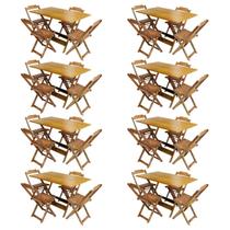 Kit 8 Jogos de Mesa com 4 Cadeiras de Madeira Dobravel 120x70 Ideal para Bar e Restaurante - Mel