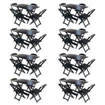 Kit 8 Jogos de Mesa com 4 Cadeiras de Madeira Dobravel 120x70 para Bar e Restaurante - Preto