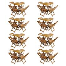 Kit 8 Jogos de Mesa com 4 Cadeiras de Madeira Dobravel 60x60 Ideal para Bar e Restaurante -mel