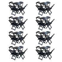 Kit 8 Jogos de Mesa com 4 Cadeiras de Madeira Dobravel 60x60 Ideal para Bar e Restaurante - Preto - Móveis Guará