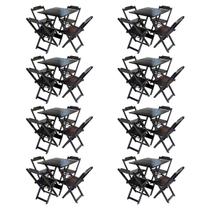 Kit 8 Jogos de Mesa com 4 Cadeiras de Madeira Dobravel 60x60 Ideal para Bar e Restaurante -tabaco