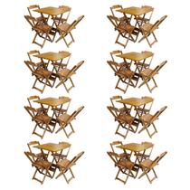 Kit 8 Jogos de Mesa com 4 Cadeiras de Madeira Dobravel 70x70 Ideal para Bar e Restaurante - Mel