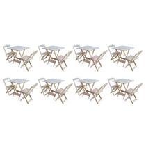 Kit 8 Jogos de Mesa Dobravel com 2 Cadeiras de Madeira 70x70 - sem Pintura