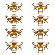 Kit 8 Jogos de Mesa Dobravel com 4 Cadeiras Tampo Redondo 70x70 Mel