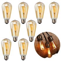 Kit 8 Lâmpada Filamento Led Retrô ST64 4w Bivolt Vintage 2400K Amarelo Âmbar Edison Base E27