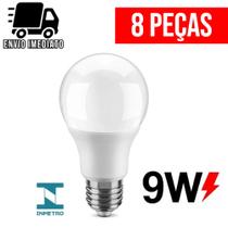 Kit 8 Lâmpadas de Led 9w Bulbo Bivolt Branco Frio 6500K para Casa e Comércio