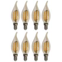 Kit 8 Lâmpadas Filamento Led Vela Bico Torto Âmbar 4W E14 2700K
