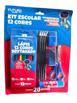 Kit 8 Lápis + Borracha +2 Apontador + 2 Tesoura + 2 Cola