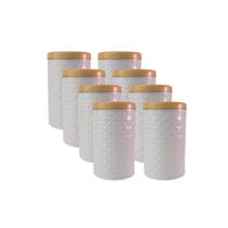 Kit 8 Latas de Mantimento Redonda 3D Tampa Bambu Metal 1kg Kit 8 Latas de Mantimento Redonda 3D Tampa Bambu Metal 1kg