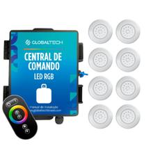 Kit 8 LED Piscina ABS RGB 18W + Central + Controle Touch