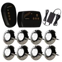 Kit 8 LED RGB 9W Inox + Comando Iluminação Piscina Luxpool