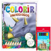 Kit 8 Livrinhos Colorir Dinossauros + 6 Mini Ecolápis De Cor Lembrancinha Atividades Passatempo Infantil