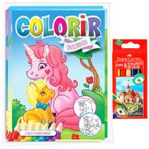 Kit 8 Livrinhos Colorir Unicórnios + 6 Mini Ecolápis De Cor Lembrancinha Atividades Passatempo Infantil