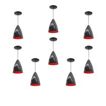 Kit 8 Luminária Pendente Bala Nova Com Interior Vermelho Com Fiação 110/220v Kit 8 Luminária Pendente Bala Nova Com Interior Vermelho Com Fiação 110/220v