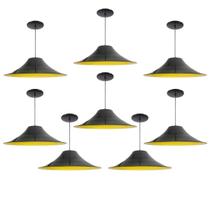 Kit 8 Luminária Pendente Chapéu Chinês Com Interior Amarelo Com Fiação 110/220v Kit 8 Luminária Pendente Chapéu Chinês Com Interior Amarelo Com Fiação 110/220v