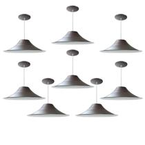 Kit 8 Luminária Pendente Chapéu Chinês Com Interior Branco Brilho Com Fiação 110/220v
