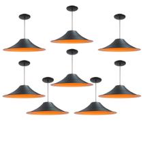 Kit 8 Luminária Pendente Chapéu Chinês Com Interior Laranja Com Fiação 110/220v Kit 8 Luminária Pendente Chapéu Chinês Com Interior Laranja Com Fiação 110/220v