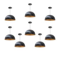 Kit 8 Luminária Pendente Meia Lua 24cm Com Interior Cobre Fiação 110/220v