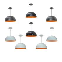 Kit 8 Luminária Pendente Meia Lua 24cm Com Interior Laranja Fiação 110/220v Kit 8 Luminária Pendente Meia Lua 24cm Com Interior Laranja Fiação 110/220v